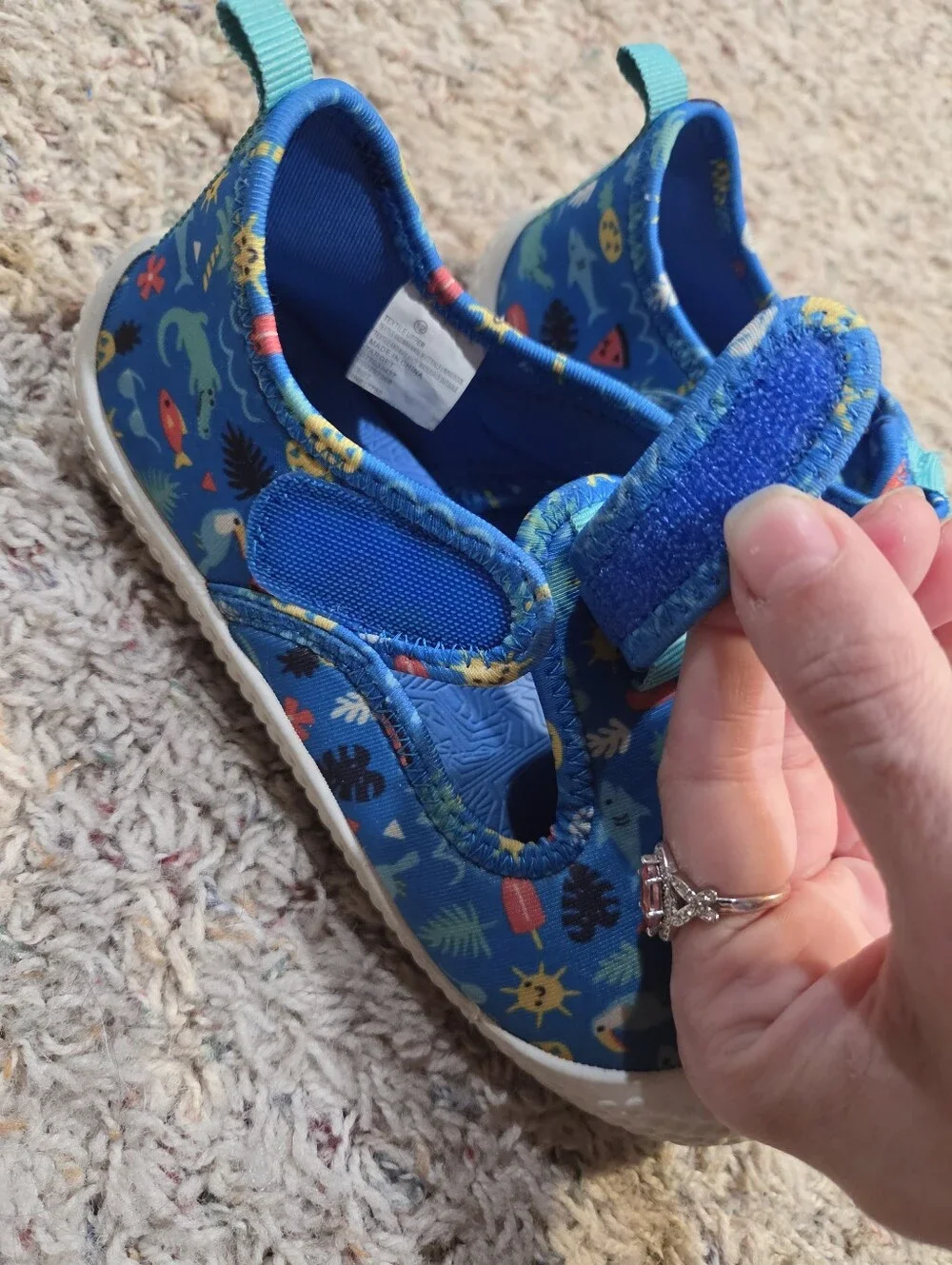 Cat & Jack Blue Patterned Kids Water Shoes with Velcro Straps